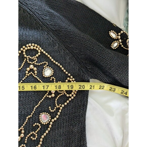 Victoria Harbour Vtg Sweater Womens M Black Gold Embellished Beading Retro Glam - Picture 13 of 14